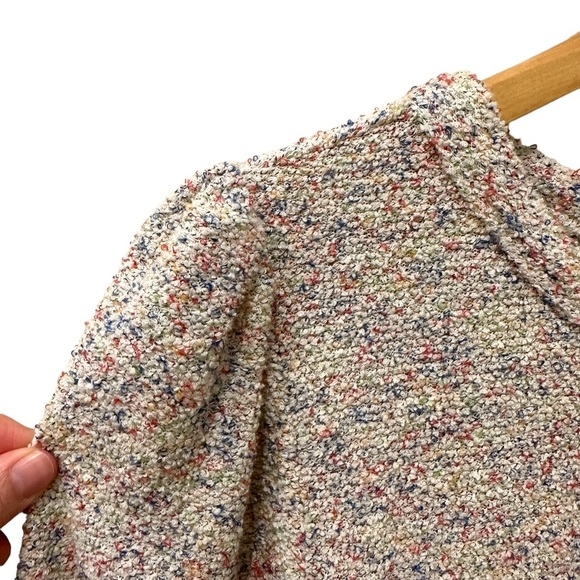 Lou & Grey LOFT Knit Top Medium Textured Pullover Cream Multi-Colored High Low - Picture 5 of 8